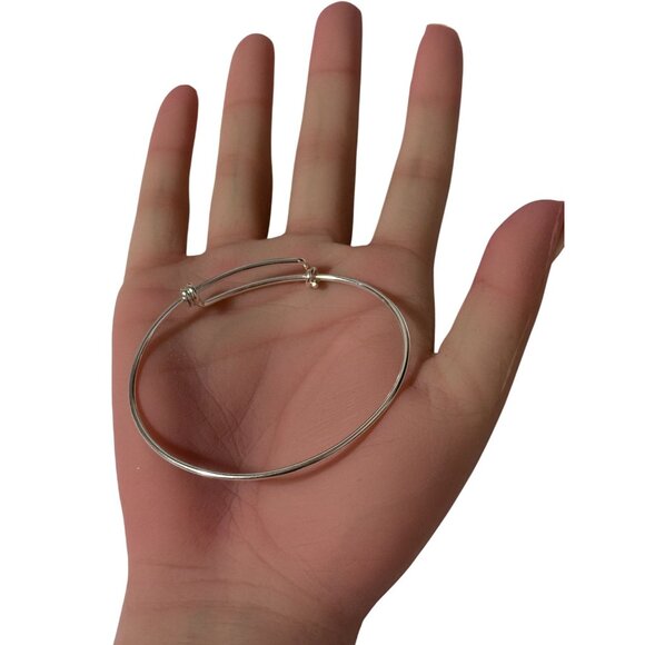 925 Sterling Silver Bangle Wire Bracelet Adjustable Size 7 - 8.5 inches - Picture 5 of 5